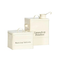 Harbour Housewares 2 Piece Vintage Metal Utility Canisters Set - Cream