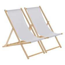 Harbour Housewares Folding Wooden Deck Chairs - Light Grey - Pack of 2