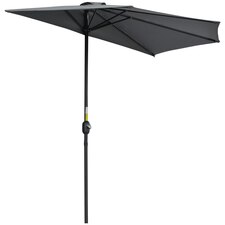 Outsunny 3(m) Half Round Parasol Garden Sun Umbrella with Crank Grey