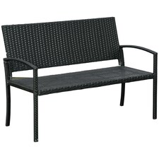 Outsunny Patio Rattan 2 Seater Garden Bench Love Seater Armchair Black