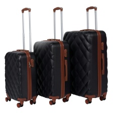 OHS Bordlite Lightweight Hard Shell 4 Wheel Travel Luggage Suitcase Set of 3 - Black