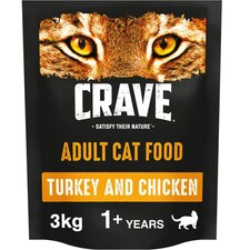 3kg Crave Natural Grain Free Adult Dry Cat Food Turkey & Chicken (4x750g)