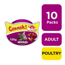 10 x 100g Whiskas Crunch Tasty Topping Cat Treats Chicken Turkey & Duck (1kg)