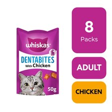 8 x 50g Whiskas Dentabites Dental Cat Treats Chicken Cat Biscuits (400g)