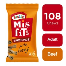 108 Misfits Frolic Twistos Dog Treats Beef Dog Chews (18x105g)