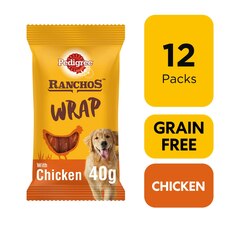 12 x 40g Pedigree Ranchos Wrap Grain Free Dog Treats Chicken & Chopped Hide