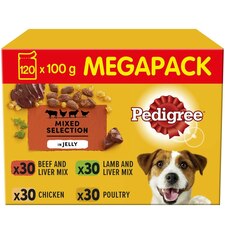 120 x 100g Pedigree Adult Wet Dog Food Pouches Mixed Selection in Jelly