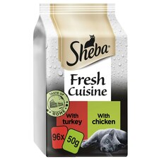 96 x 50g Sheba Fresh & Fine Adult Wet Cat Food Pouches Taste of Rome In Gravy