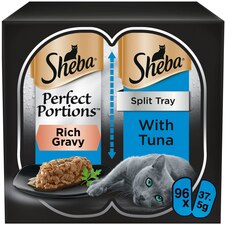 96 x 37.5g Sheba Perfect Portions Luxury Adult Wet Cat Food Trays Tuna in Gravy