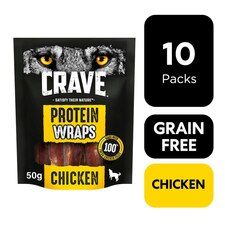 10 x 50g Crave Natural Grain Free Wrap Adult Dog Treats Chicken Dog Chews