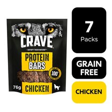 7 x 76g Crave Natural Grain Free Protein Bars Adult Dog Treats Chicken Dog Chews