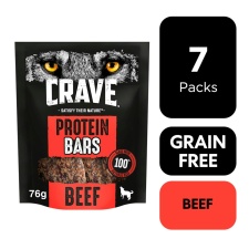 7 x 76g Crave Natural Grain Free Protein Bars Adult Dog TreatsBeef Dog Chews