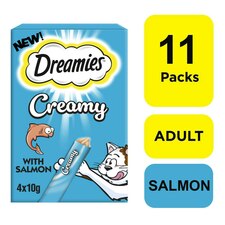 44 x 10g Dreamies Creamy Adult Cat & Kitten Treats Scrumptious Salmon (11x40g)