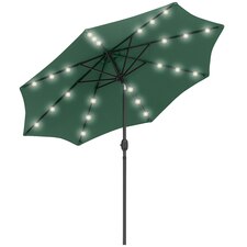 Outsunny 2.67m Patio LED Umbrella with Tilt/Crank 8 Ribs Green