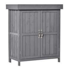 Outsunny Wooden Garden Shed Tool Storage House, 74x43x88cm, Grey