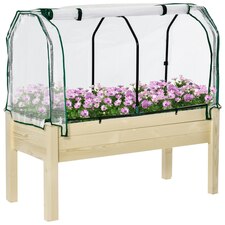 Outsunny Raised Garden Bed with PE Cover Patio Elevated Wood Planter Box