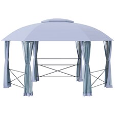 Outsunny 4m x 4.7m Gazebo Canopy, Hexagon Tent with  Netting Steel Frame