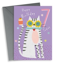 Cute Cat 7th Birthday Card For Her