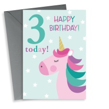 Cute Unicorn 3rd Birthday Card For Her