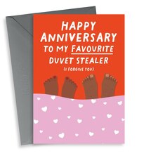 thortful Funny Duvet Stealer Anniversary Card For Partner