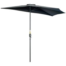 Outsunny 3(m) Half Round Parasol Garden Sun Umbrella with Crank Black