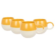 Nicola Spring Dipped Stoneware Sphere Mugs - 340ml - Mustard - Pack of 4