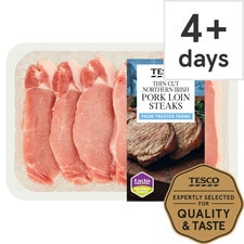 Tesco Thin Cut Pork Loin Steaks 6 Pack 600G