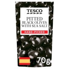 Tesco Pitted Black Olives & Sea Salt 70G