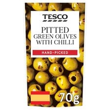 Tesco Pitted Green Olives With Chilli 70G