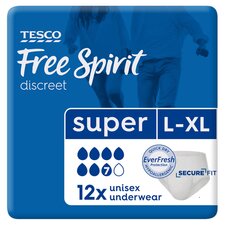 Tesco Free Spirit Super Underwear Large - Xl 12 Pack - HelloSupermarket