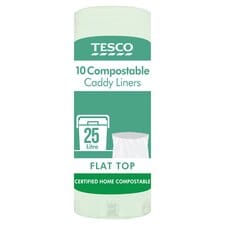 Tesco Flat Top Compostable Caddy Liners 10 Pack 25L