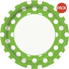 Unique Party Polka Dot Paper Plates (Pack Of 8) - Lime Green/White - One Size