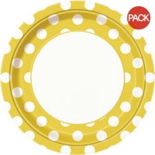 Unique Party Polka Dot Paper Plates (Pack Of 8) - Yellow/White - One Size