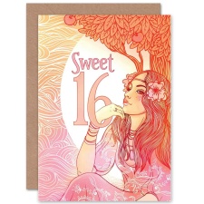 Wee Blue Coo Sweet 16 Girl Orange Pink Floral 16th Birthday Greeting Card