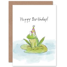 Wee Blue Coo Hoppy Birthday Cute Frog with Party Hat Illustration Greeting Card