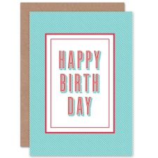 Wee Blue Coo Happy Birthday Simple Red Blue Turguoise Greeting Card