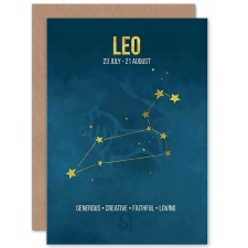 Wee Blue Coo Leo Star Sign Constellation Zodiac Blue Birthday Greeting Card