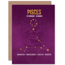 Wee Blue Coo Pisces Star Sign Zodiac Astrology Purple Birthday Greeting Card