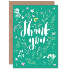 Wee Blue Coo Floral Green Flowers Elegant Thank You Card