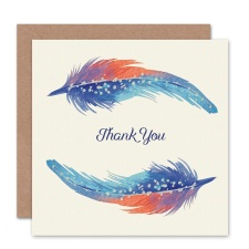 Wee Blue Coo Feather Set Watercolour Paint Orange Thank You Card