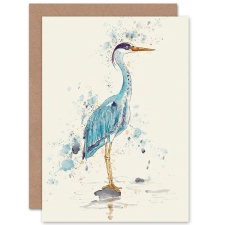 Wee Blue Coo  Heron Bird Watercolour Paint Splat Animal Greeting Art Card