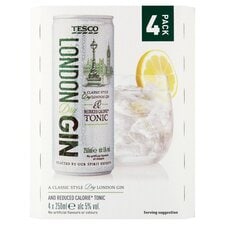 Tesco Dry Gin & Low Calorie Tonic 4X250ml