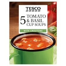 Tesco Tomato & Basil With Croutons Soup In A Mug 5 Pack 120G