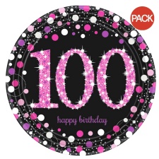 Amscan Prism Pink 100th Birthday Celebration Plates (Pack Of 8) - Pink/Black - One Size