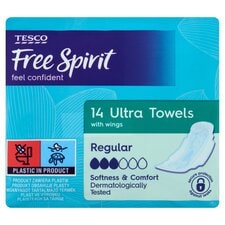 Tesco Free Spirit Ultra Regular Sanitary Towels With Wings 14 Pack