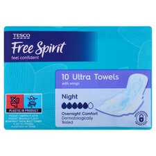 Tesco Free Spirit Ultra Night Sanitary Towels With Wings 10 Pack