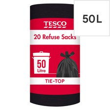 Tesco Tie Top Bin Bags 50L X 20 Pack