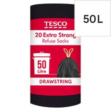 Tesco 20 Extra Strong Drawstring Refuse Sacks 50L