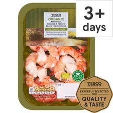 Tesco Organic Cooked & Peeled Black Tiger Prawns 150G