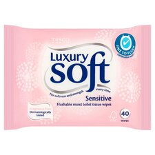 Tesco Luxury Soft Sensitive 40 Flushable Wipes